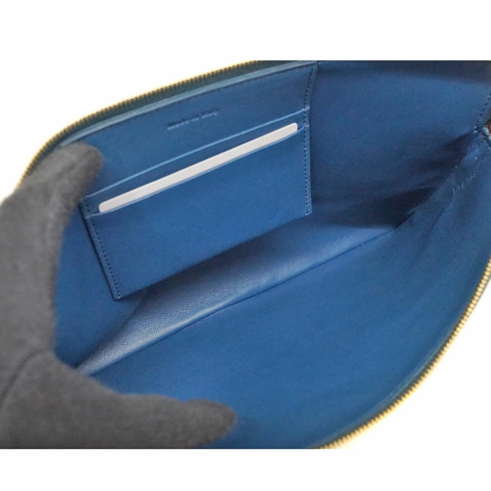 Celine Bicolor Clutch Bag Shoulder Leather Blue Black - Picture 11 of 11